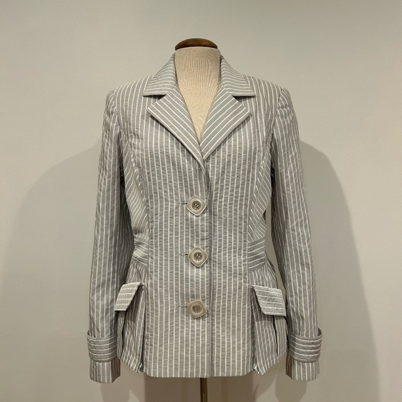Ross Mayer Jackets & Blazers - Ross Mayer Grey and White Pinstripe Blazer